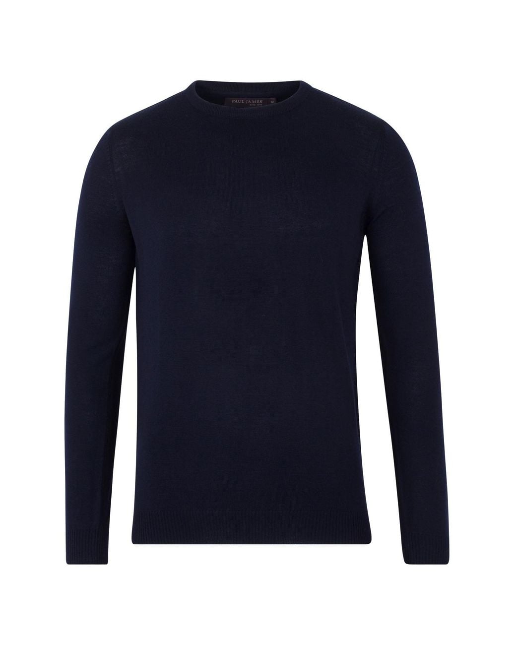 Paul James Knitwear Blue Extra Fine Merino Wool Calington Crew Neck Jumper for men