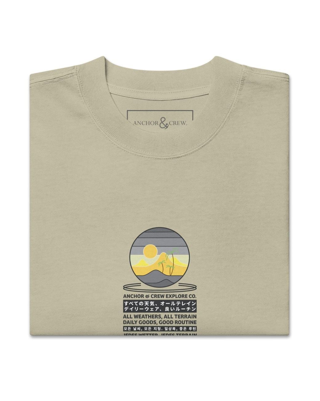Anchor and Crew Natural Neutrals Faded Eucalyptus Desert Surf Explore Co. Oversized Cotton T-Shirt