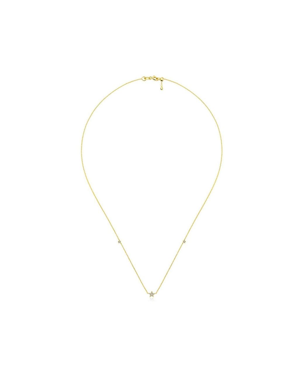 Genevieve Collection Metallic 18k Yellow Gold Triple Star Shape Diamond Necklace / Choker