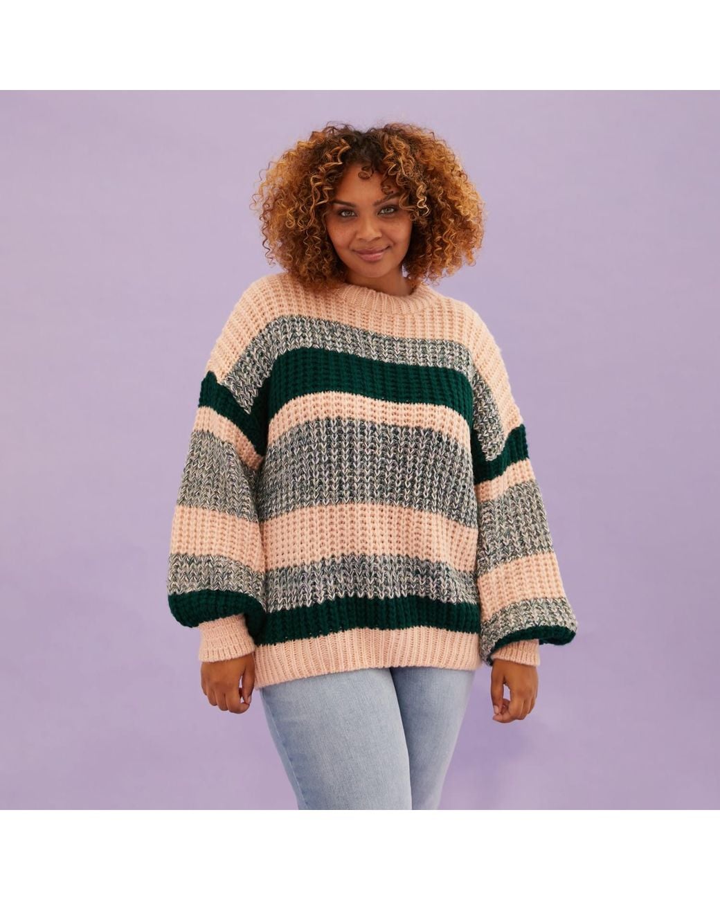 Cara & The Sky Multicolor Louise Stripe Balloon Sleeve Jumper