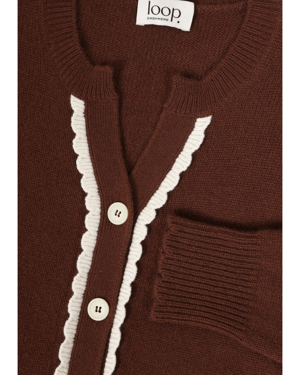 Loop Cashmere Shell Edge Cardigan in Brown | Lyst UK