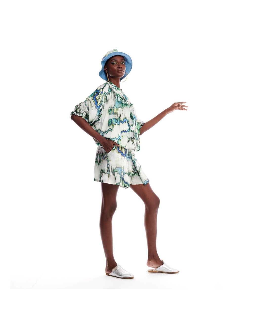 carlton jones Blue Cyclades Pleated Short