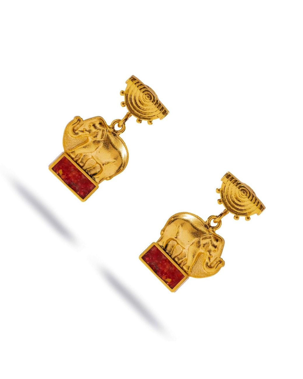 Ebru Jewelry Metallic Lucky Elephant Coral Mosaic Drop Earrings