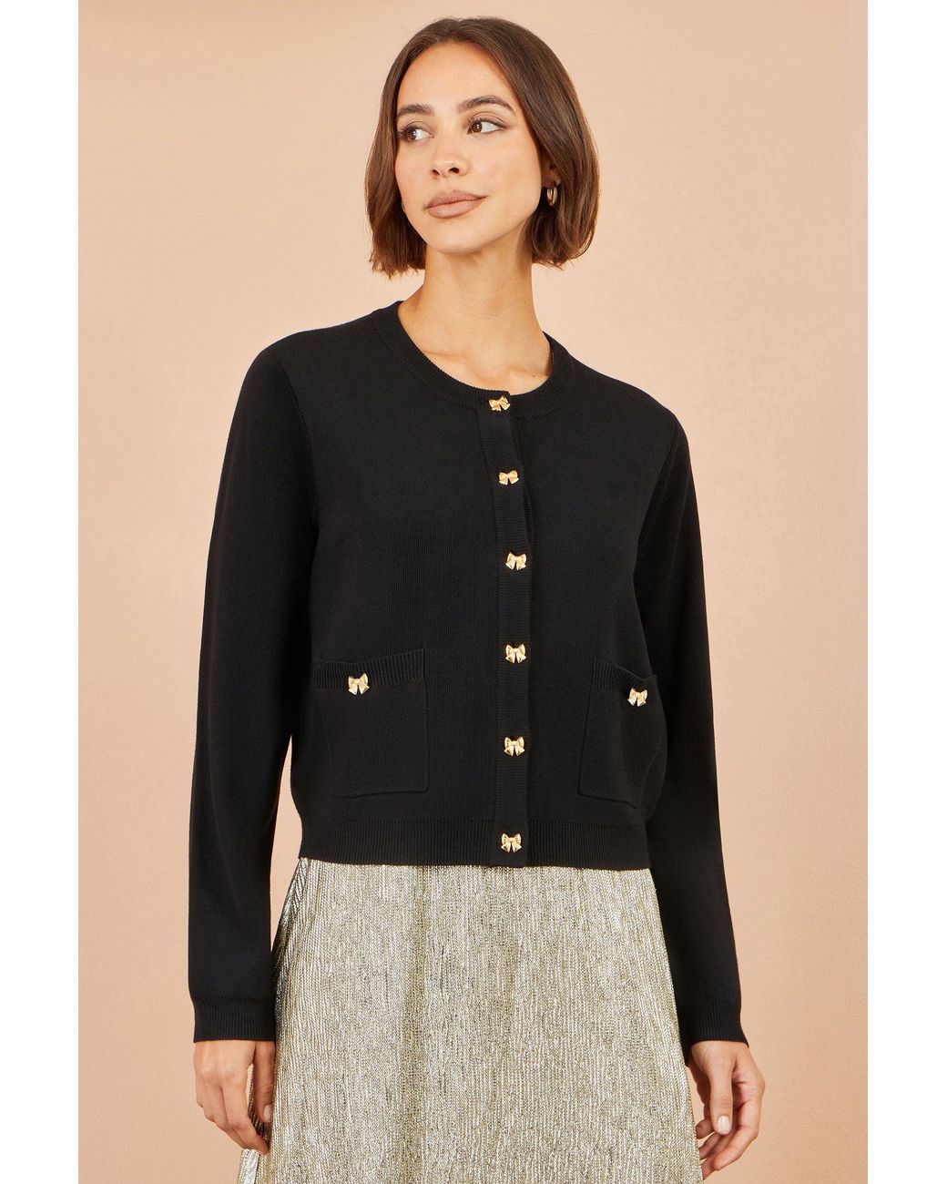 Yumi' Black Bow Button Cardigan