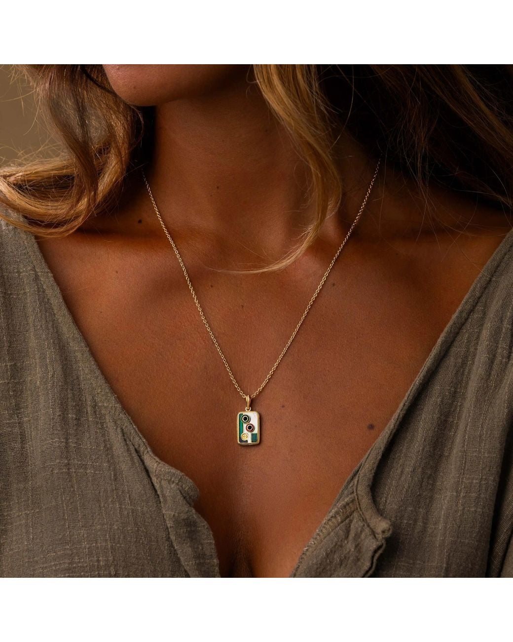 Karma and Luck Metallic Bold Harmony Two Dot Multi-Stone Mahjong Necklace