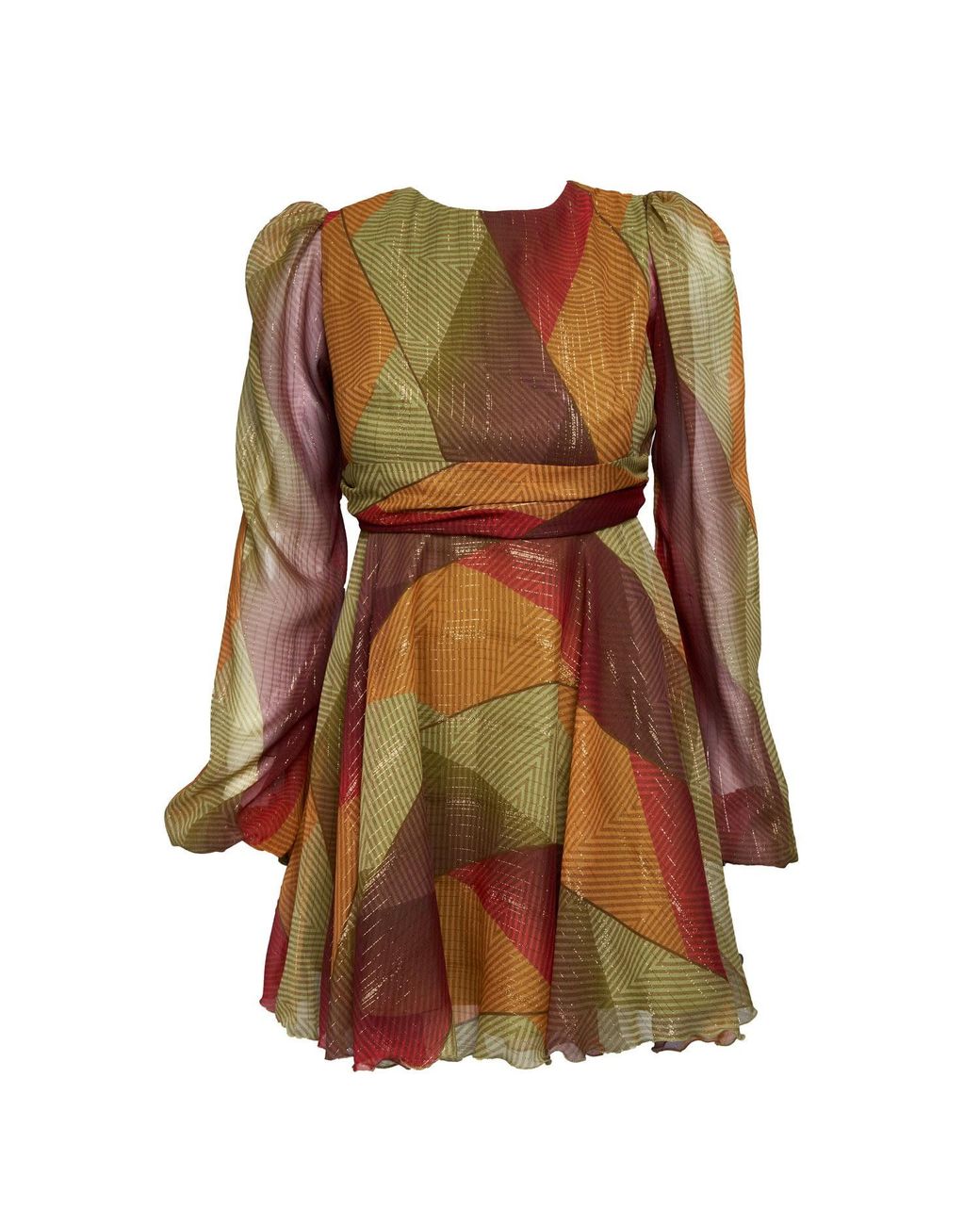 Sofia Tsereteli Brown Short Silk Dress In Multicolored Patch