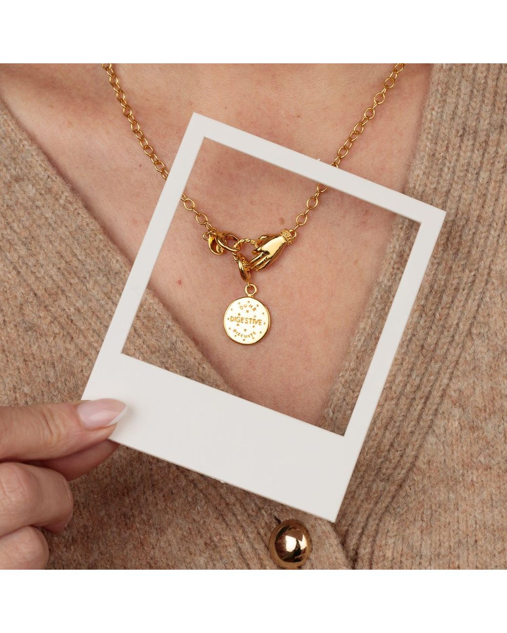 Lily Charmed Metallic Plated Digestive Biscuit Charm Necklace