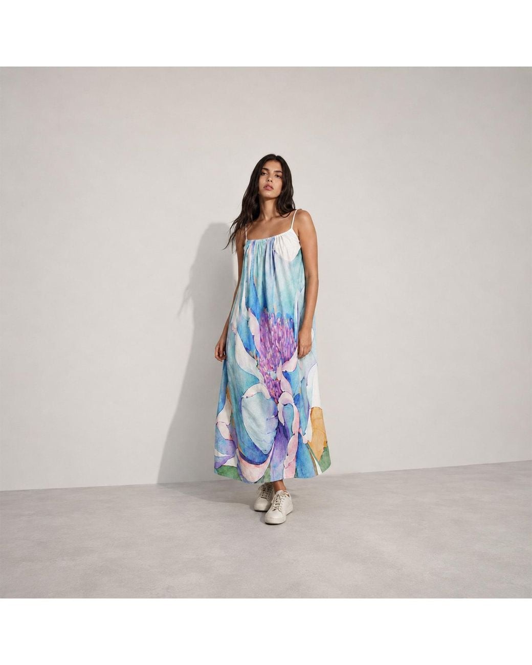 DHARA SHETH DUBAI Blue Fleur Botanical Print Cotton Maxi Dress Vintage Look