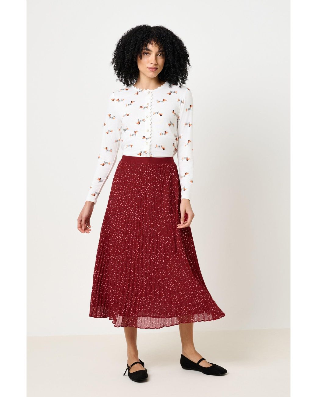 Louche Red Riley Raindrop Pleated Midi Skirt