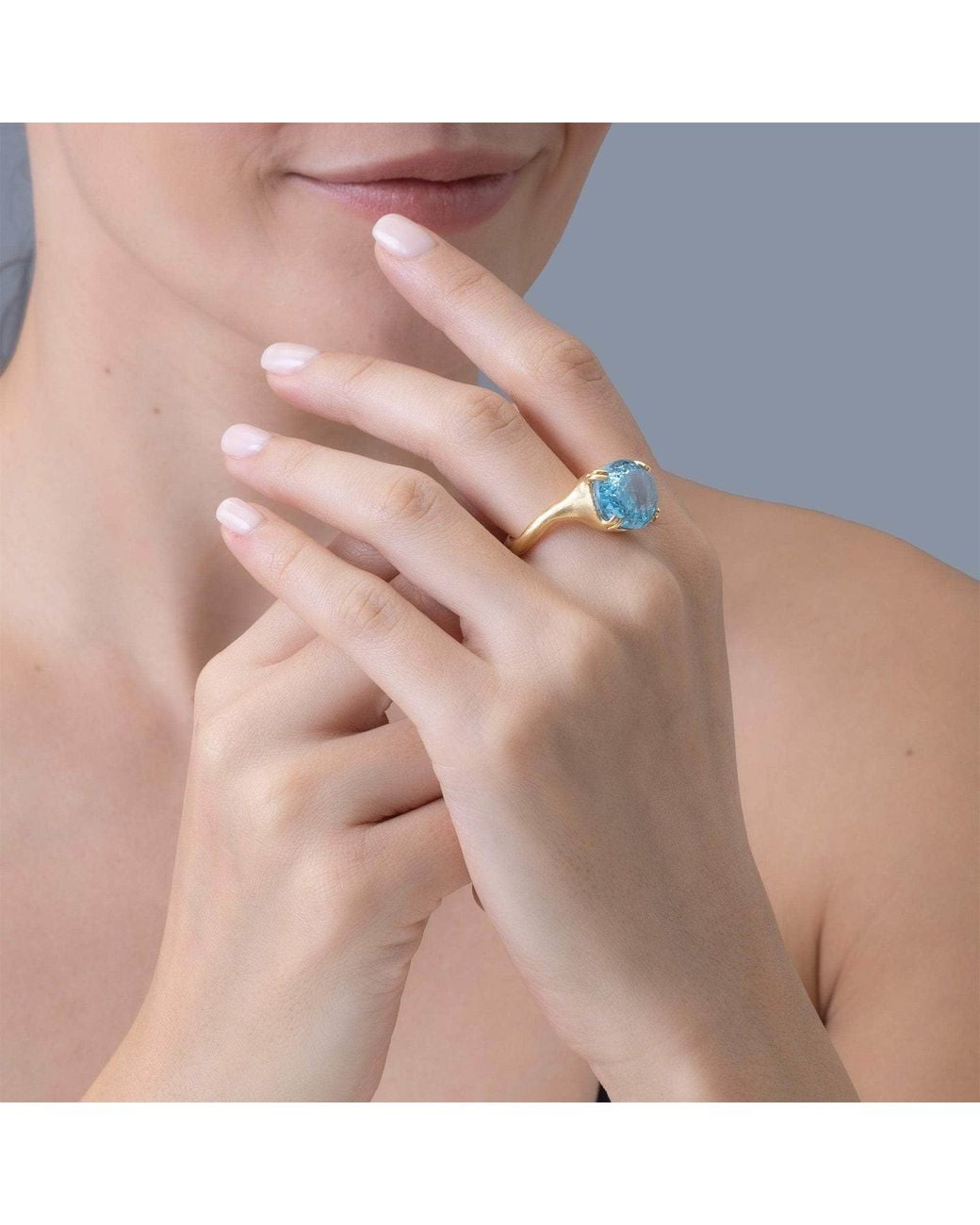 German Kabirski Blue Erya Plated Ring With Natural Oval Cut Topaz