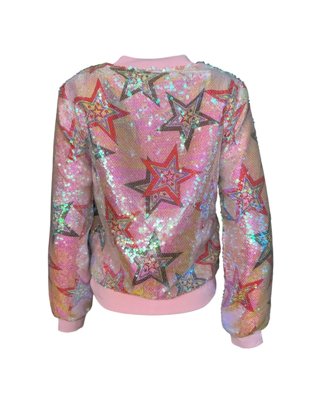 Any Old Iron Multicolor Iridescent Star Sequin Bomber Jacket