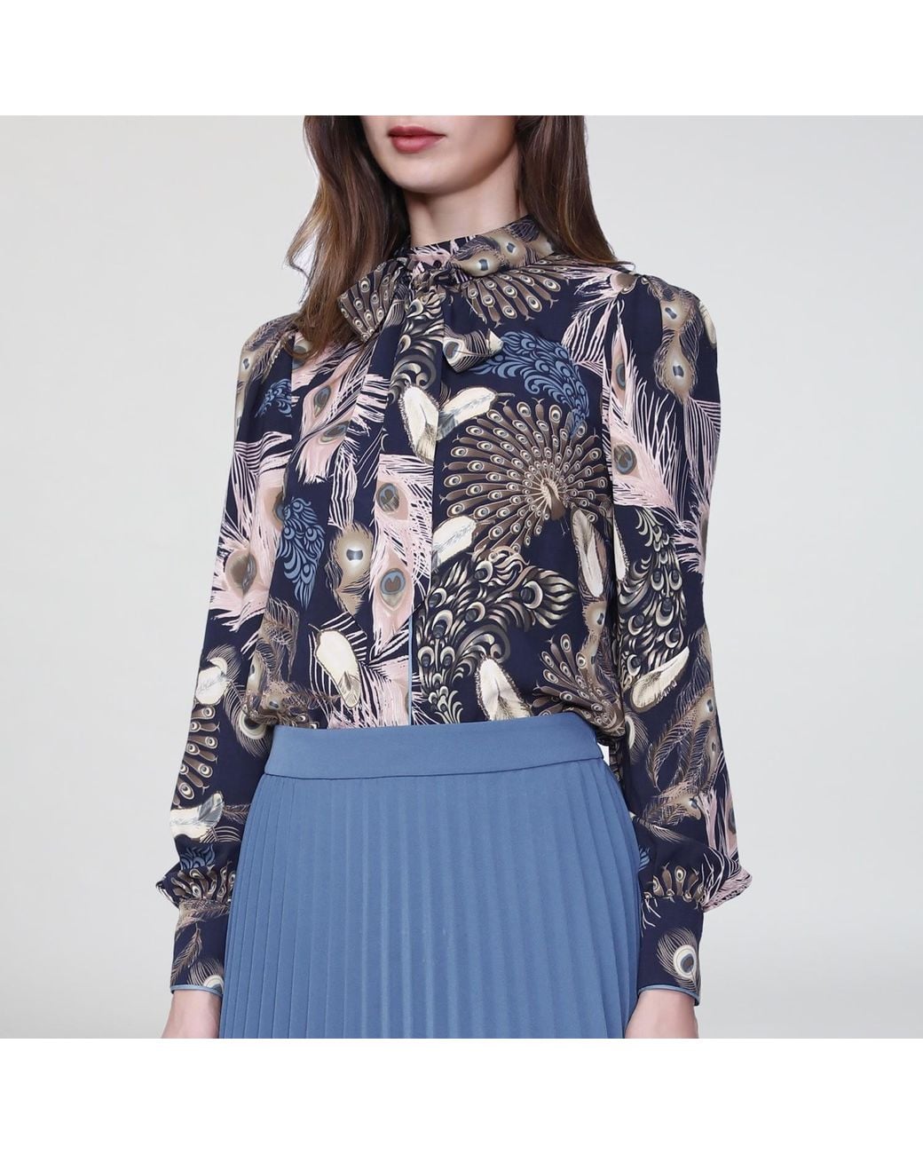 Smart and Joy Blue Bohemian Feather Print Shirt