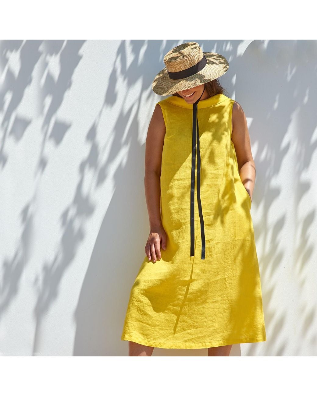 Haris Cotton Blue Midi Back Tie Linen Dress