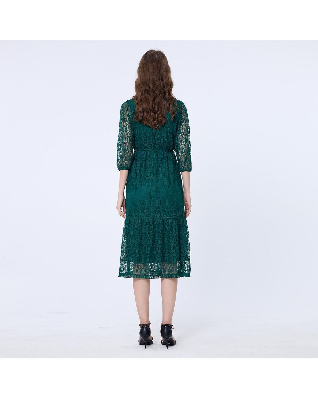 Smart and Joy Green Fit-And-Flare Lace Dress