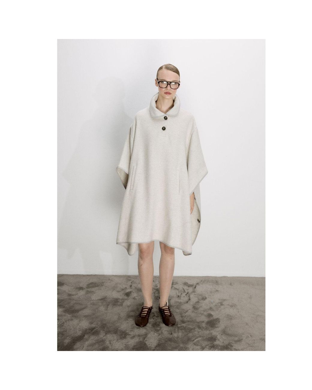 NAZLI CEREN Gray Jarine Wool Blend Poncho