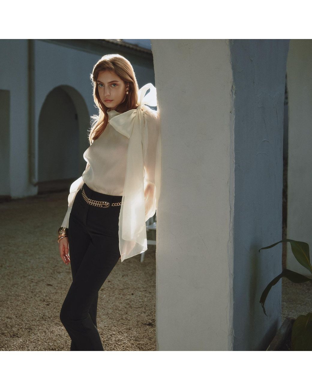Lita Couture White Flawless Bow Blouse