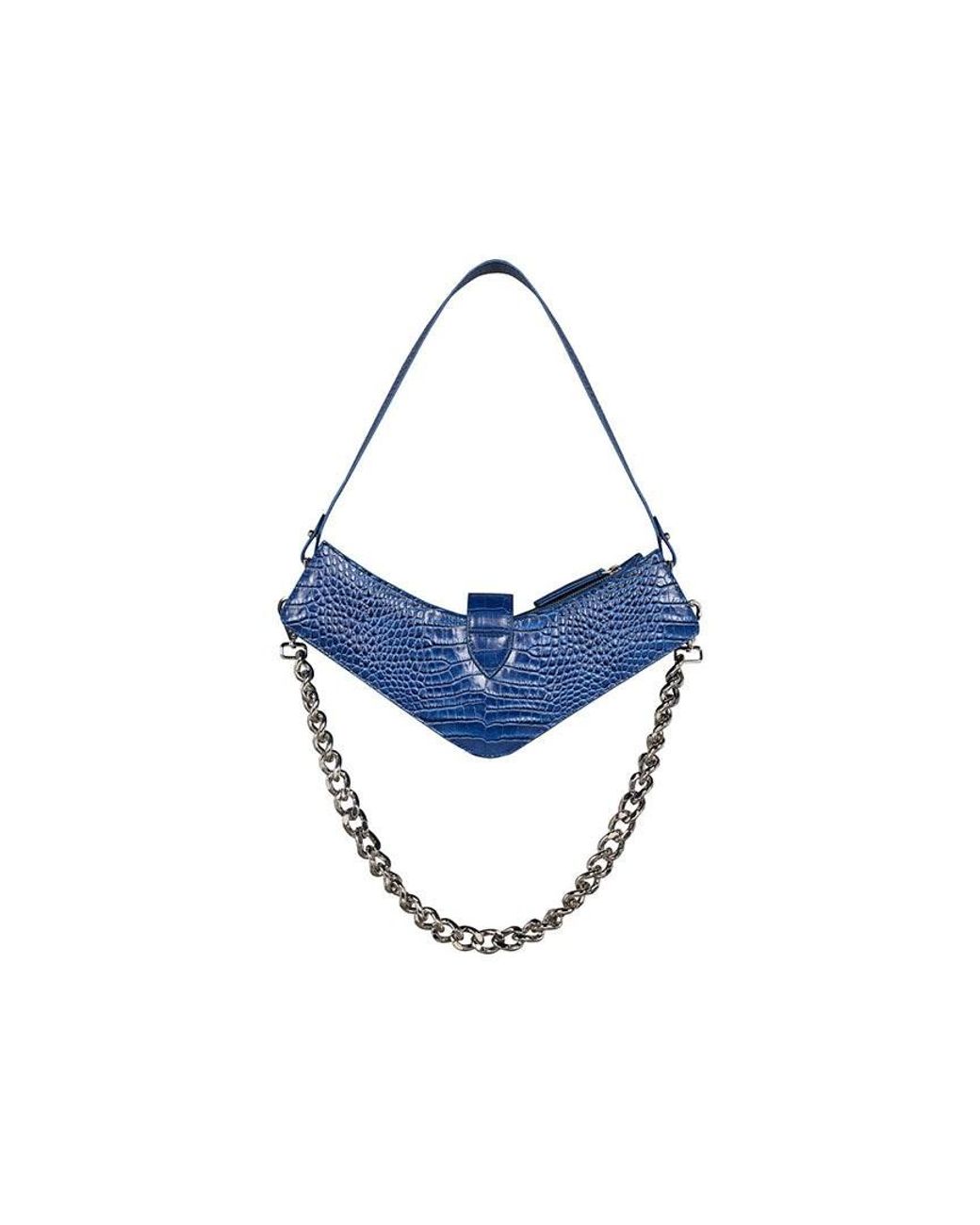 Pcfg Blue Pure Leather Boomerang Shoulder Bag