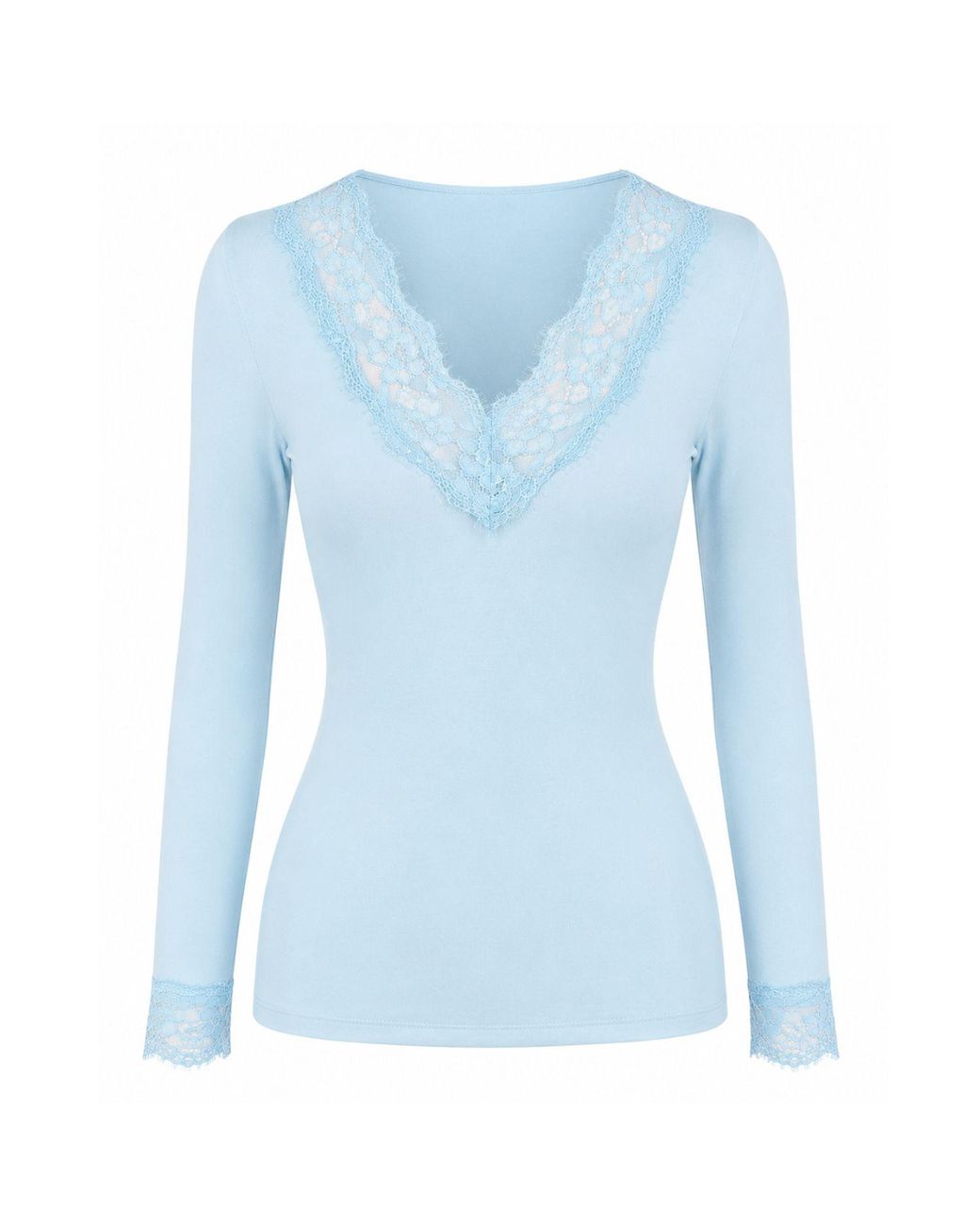 Luella Fashion Blue Lace V-Neck Base Layer Pale