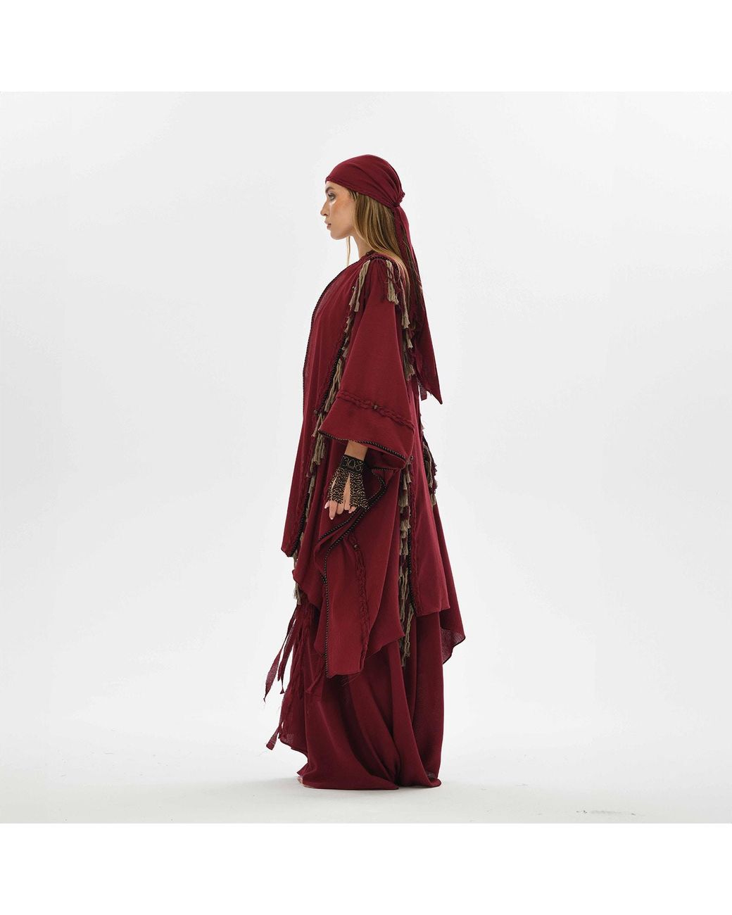 Zhenabia Red Sidra Poncho