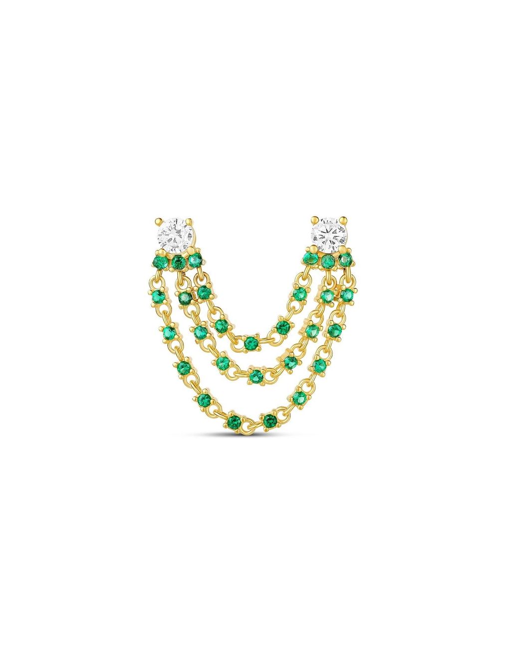 SHYMI Green Two Stone Triple Chain Earring