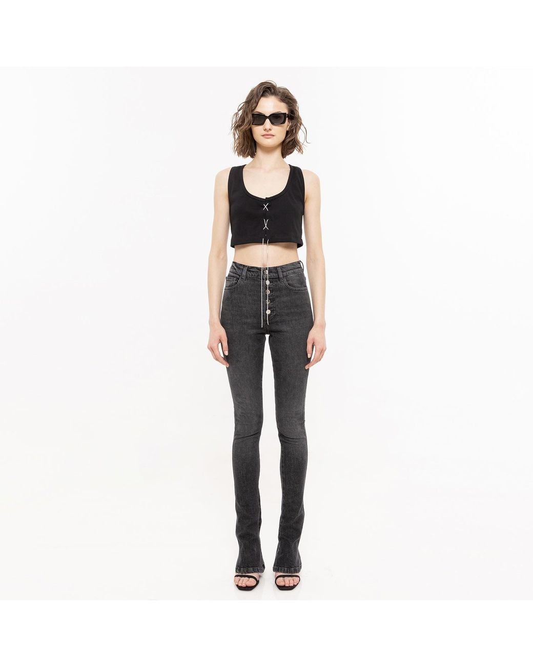 Nissa Black Embellished Crop Top