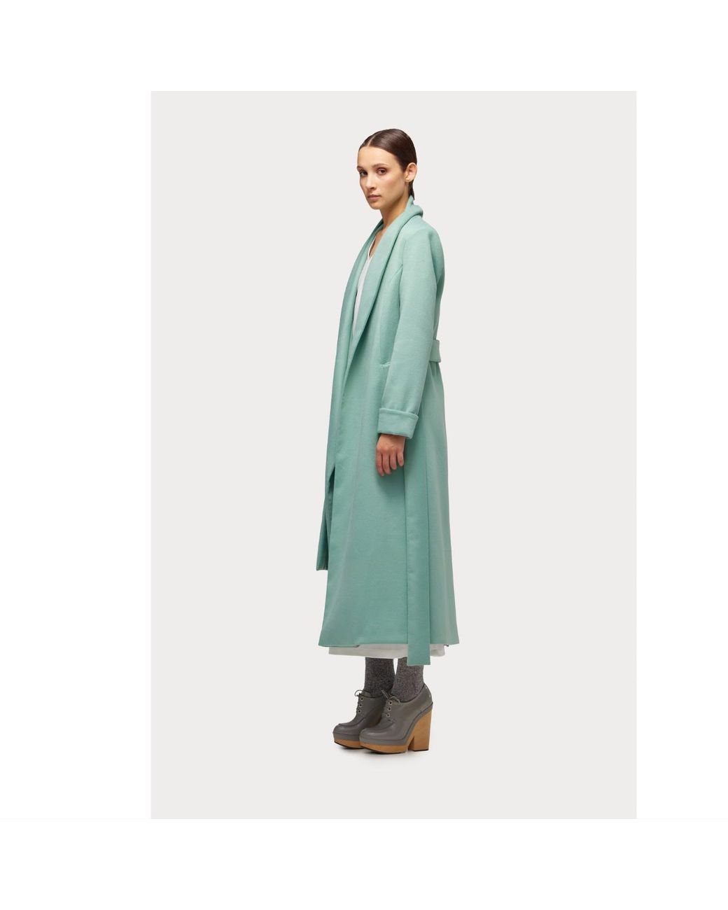 Julia Allert Green Long Wrap Coat With Drape Collar Mint