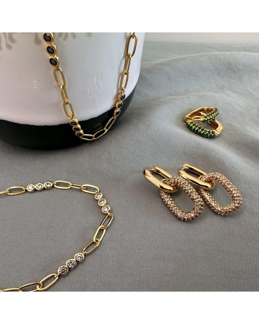 Clemence Wren Metallic Triple Gemstone Necklace Chain
