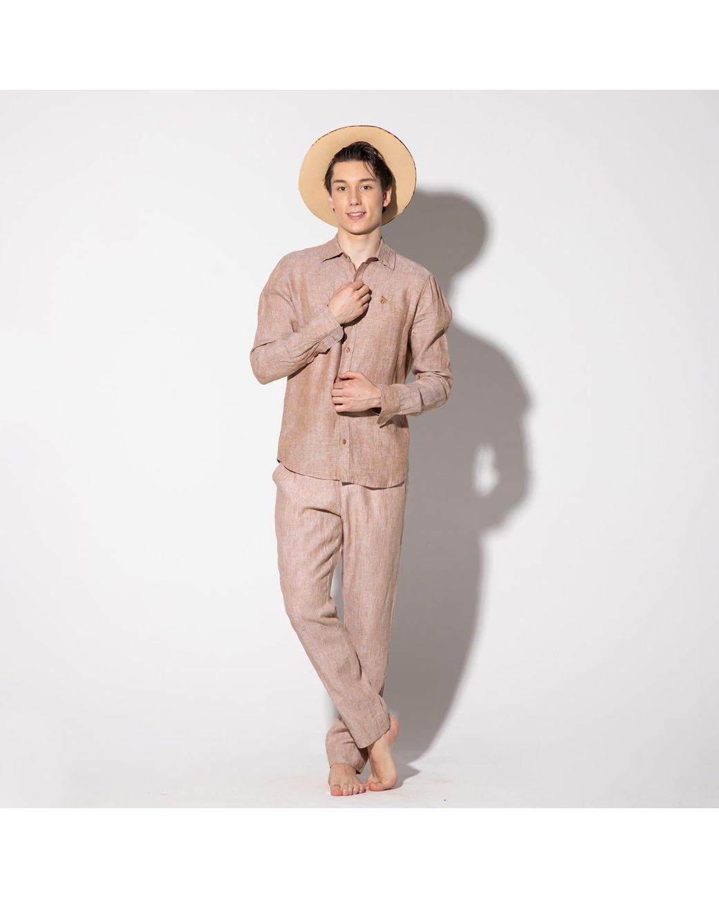 Maison Tangerine Pink Neutrals Beach Melange Linen Shirt For for men