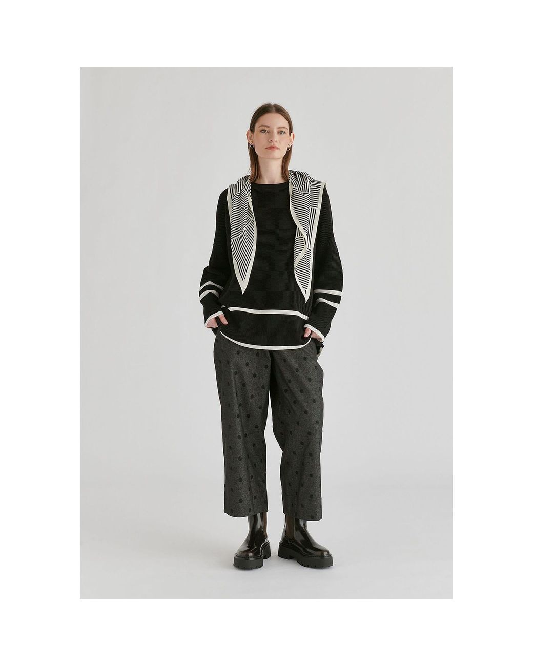 Paisie Black Striped Details Ribbed Jumper With Side Buttons