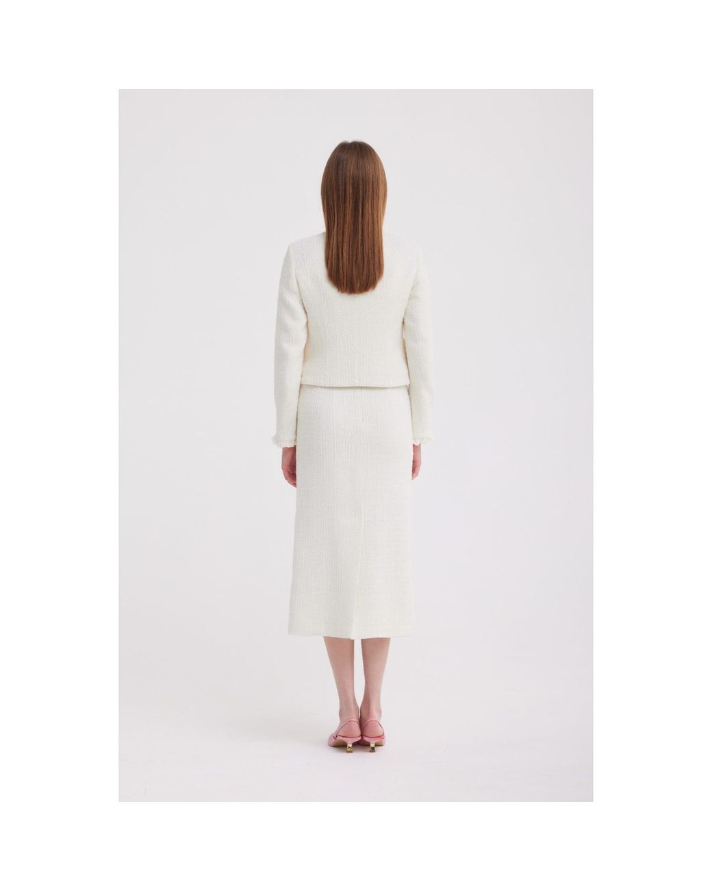 Georgette White Ivory Tweed Skirt Suit