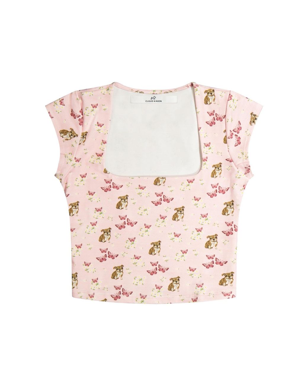 Cloud Haven Pink Ditsy Bulldog Square Neck Tee