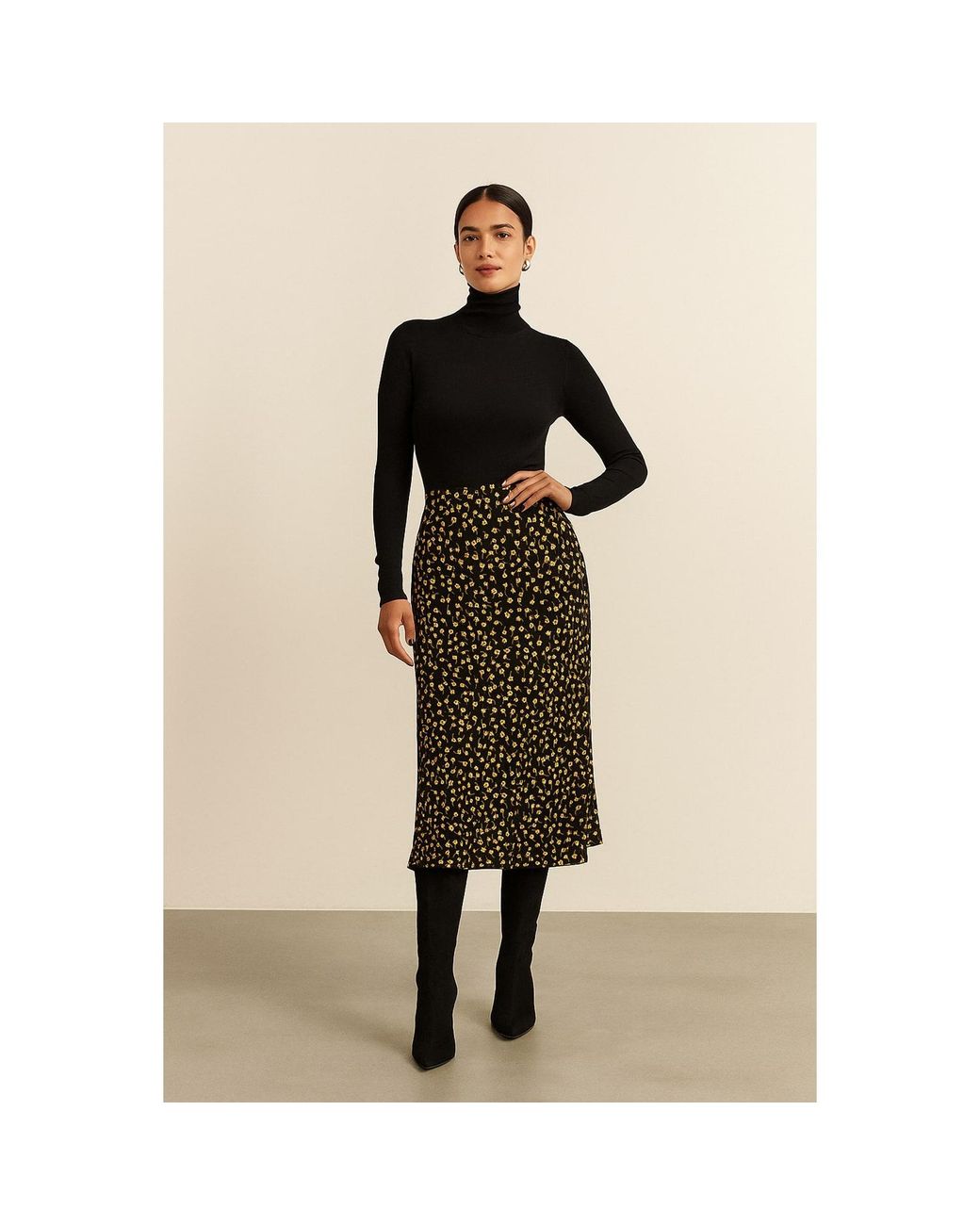 2KStyle Black Bailey Floral Midi Slip Skirt