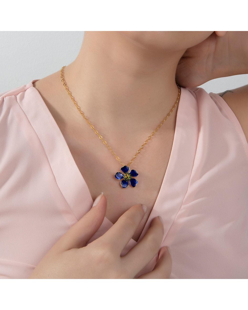 Milou Jewelry Blue Cherry Blossom Flower Necklace