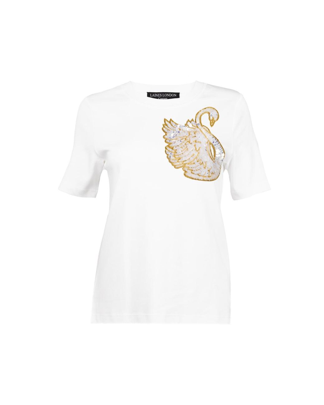 House of Laines London White Laines Couture Embellished Swan T-Shirt