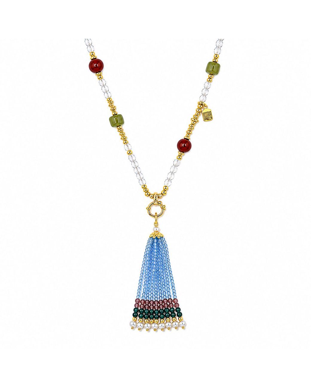 Ormiro Blue Devi Clear Quartz Convertible Tassel Necklace