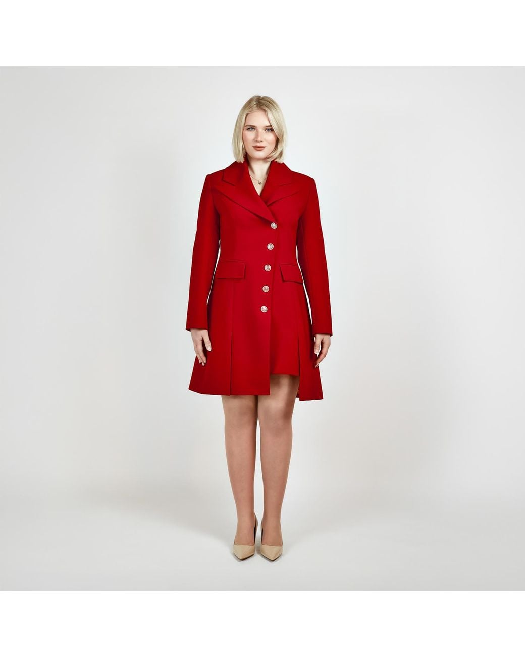 Femponiq Red Asymmetric Pleated Blazer Dress