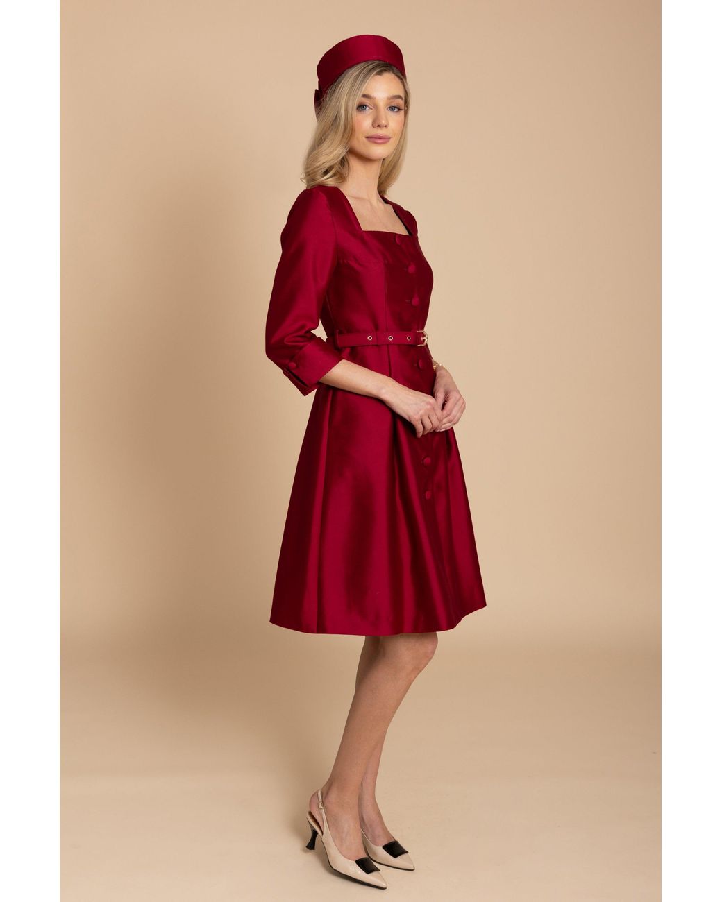 Santinni Red Spencer Silk & Wool Dress