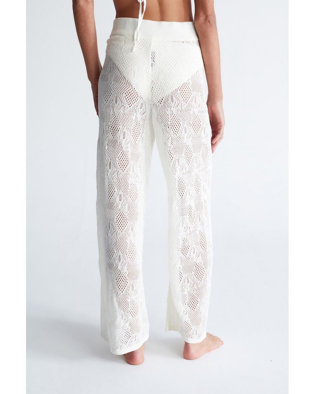 Peraluna White Emma Lace Knit Flared Trouser