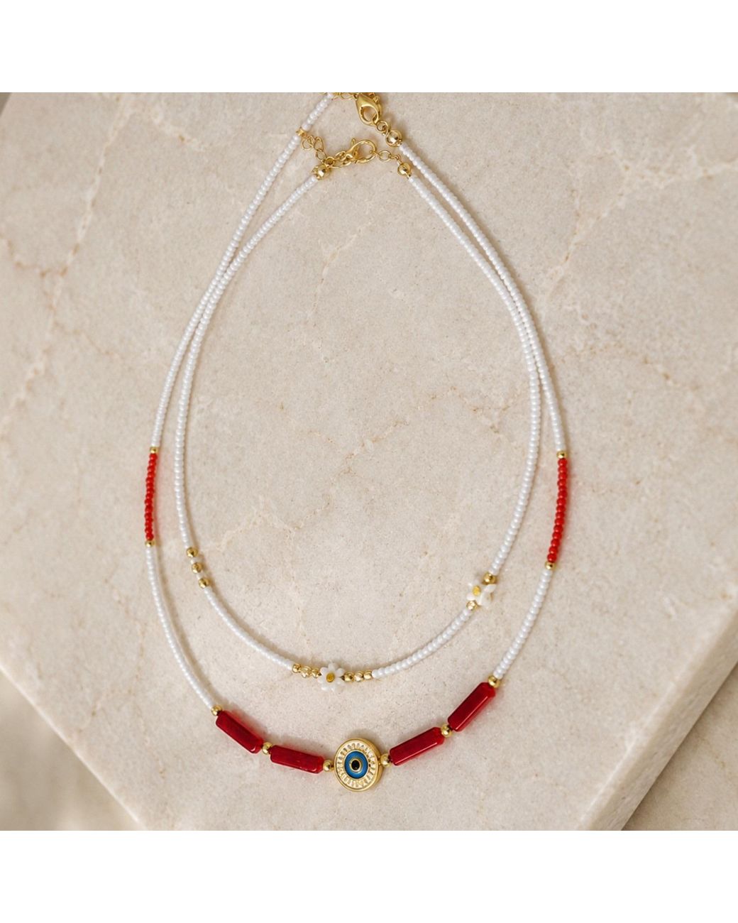 Nuvv Collection Red Evil Eye Beaded Necklace