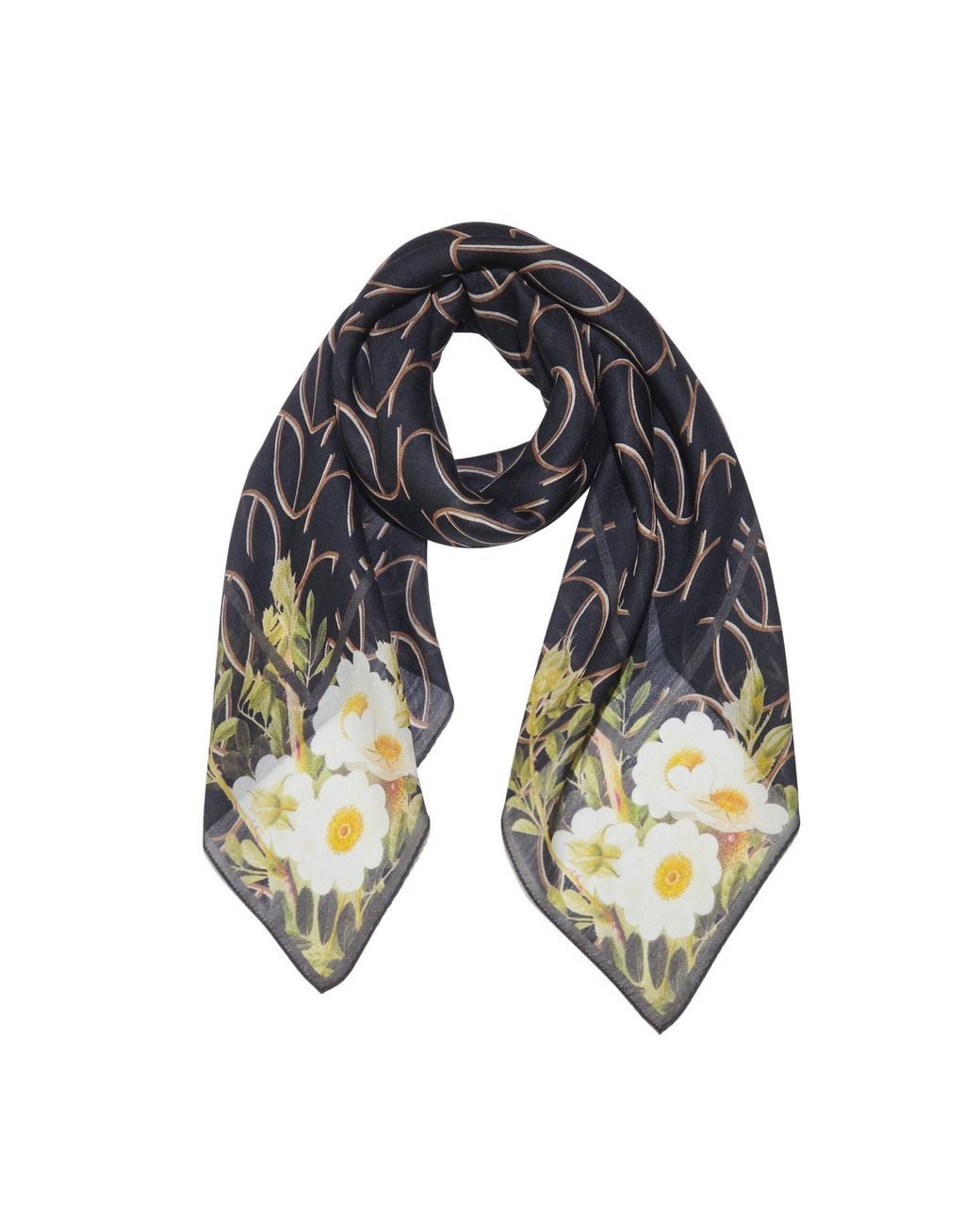 Ana Maison Blue Sophisticated Linework Bloom Silk Wool Scarf