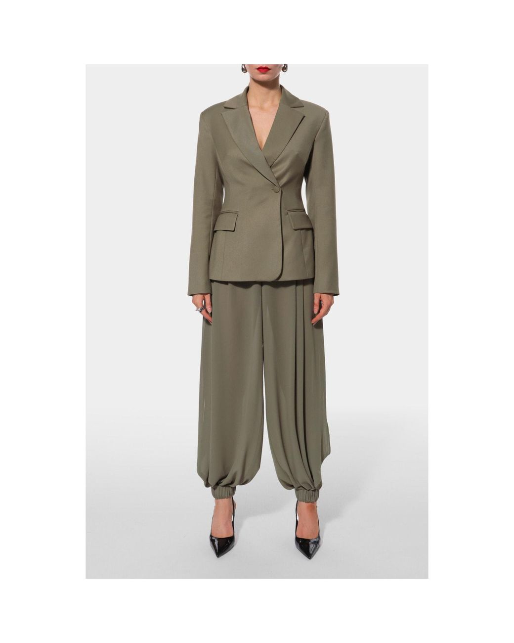 AGGI by HALEWSKI Green Denise Sheer Wide-Leg Trousers With Shorts Set