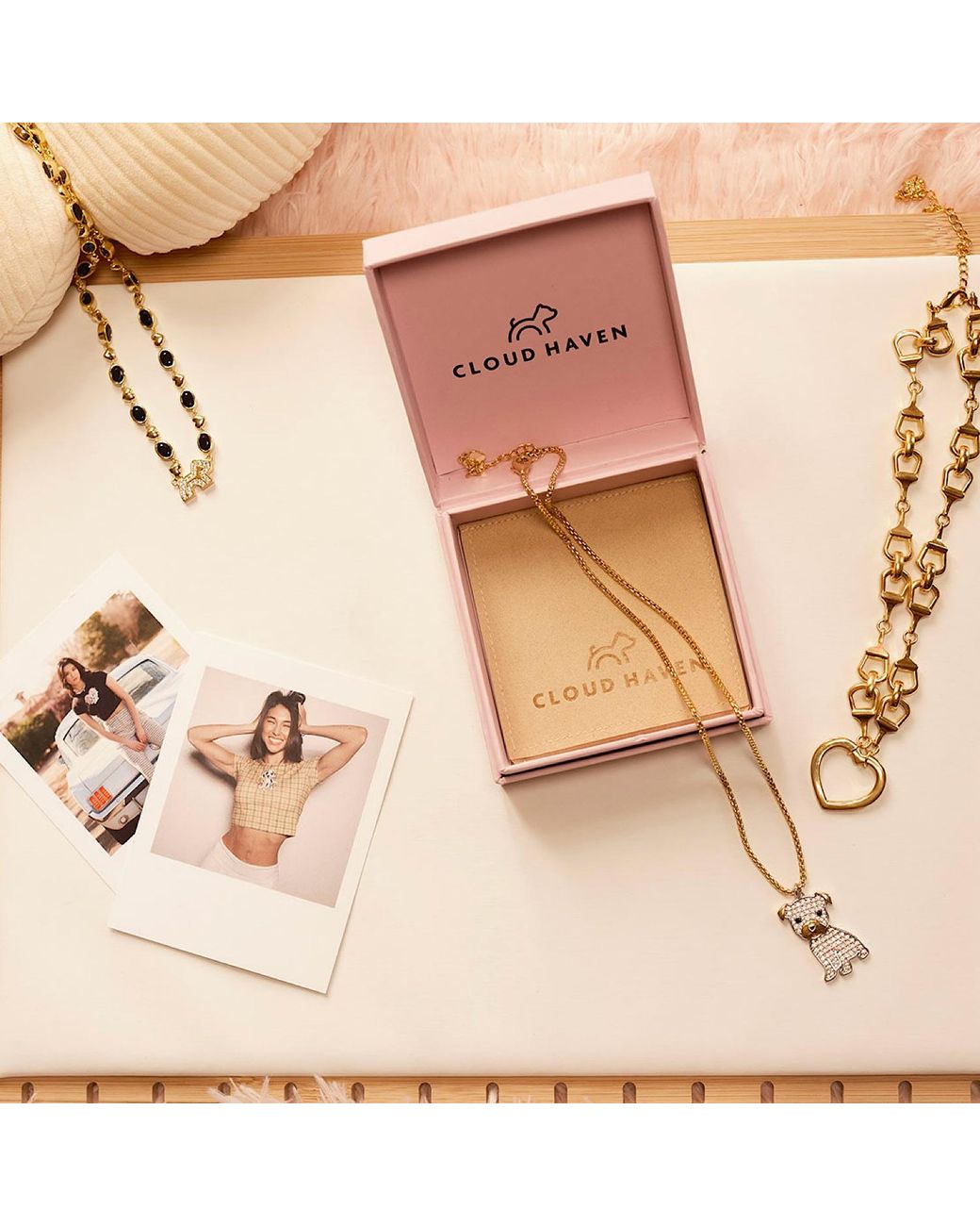 Cloud Haven Metallic Crystal Logo Necklace