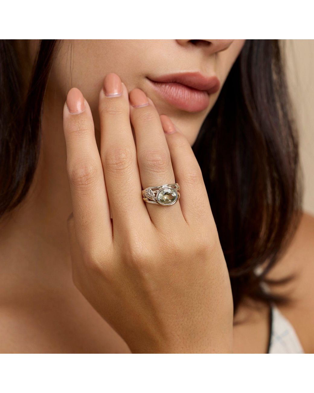 Isla Silver Metallic Amethyst Ring With Leaf Design