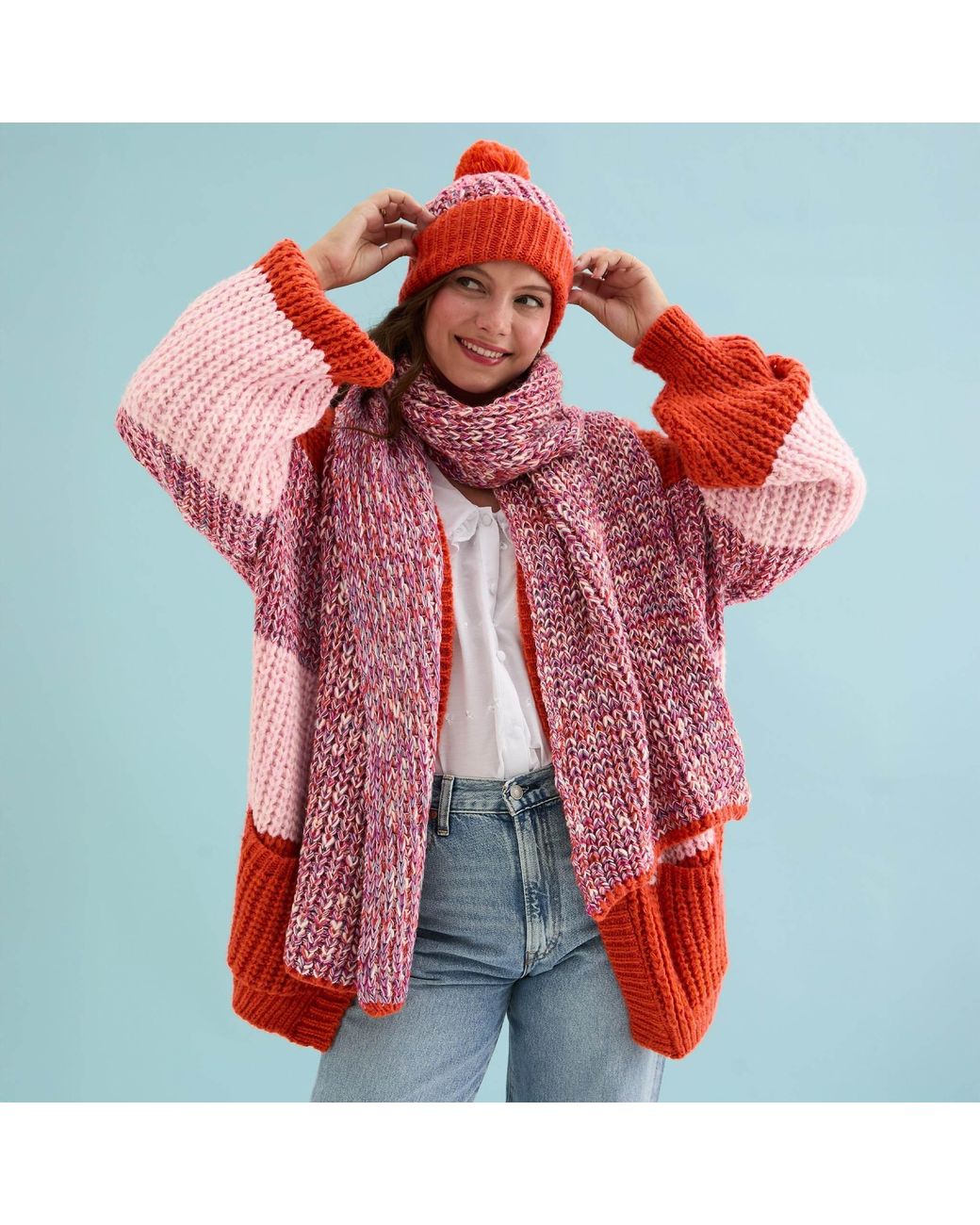 Cara & The Sky Red Florence Twist Oversized Knitted Scarf