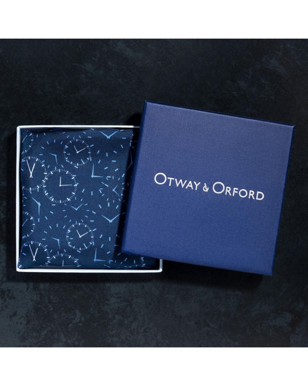 Otway & Orford Blue 'Chronos' Watch Dial Design Silk Pocket Square for men
