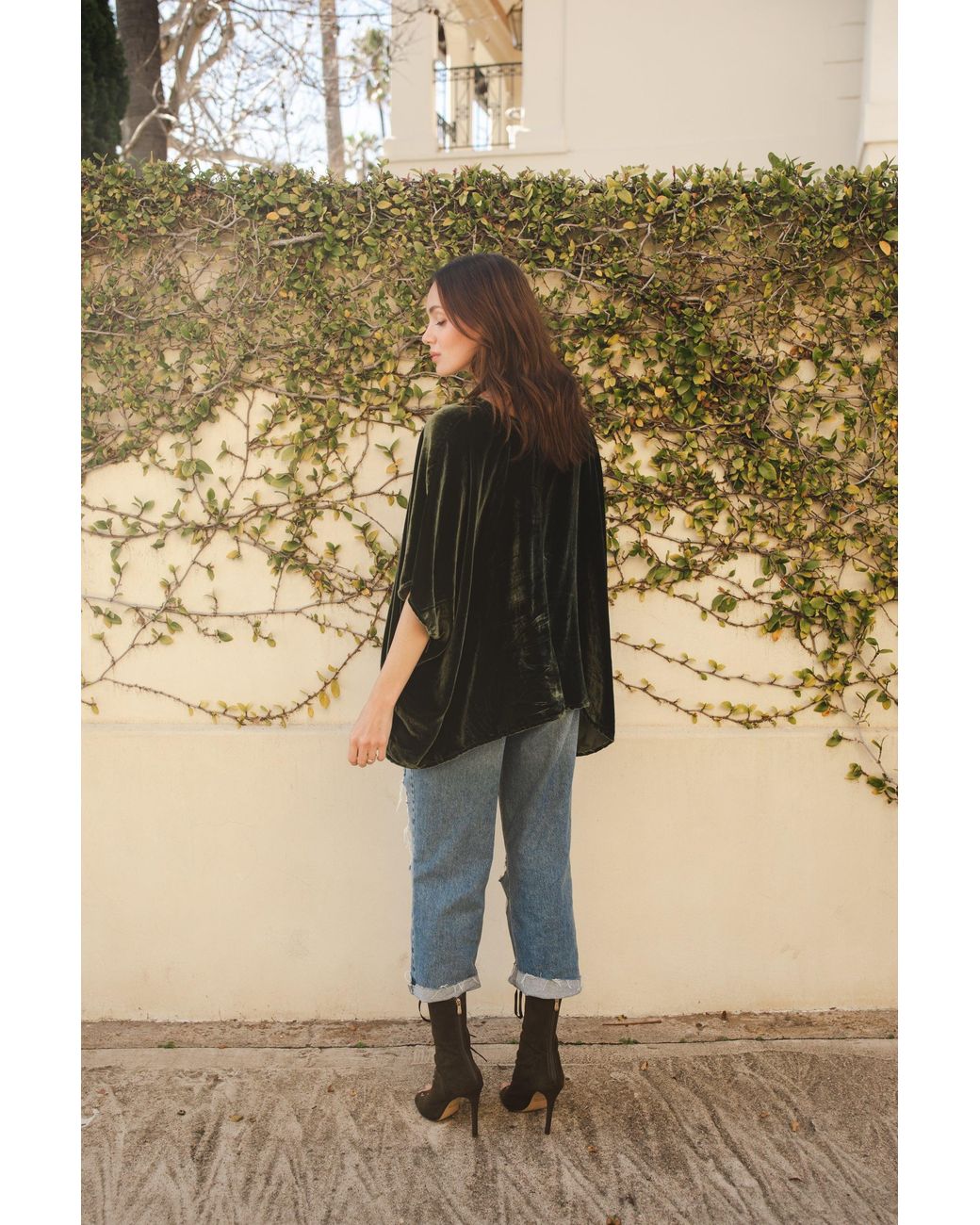 Jennafer Grace Brown Silk Velvet Scarf Blouse