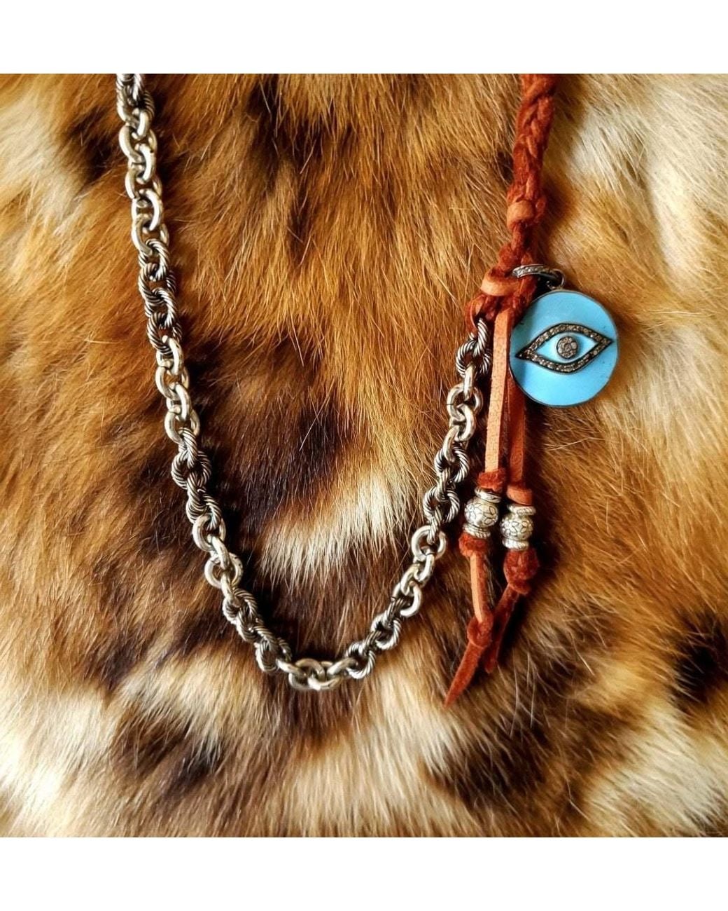 Persia Dona Jewelry Metallic Leather Pave Diamond Eye Necklace