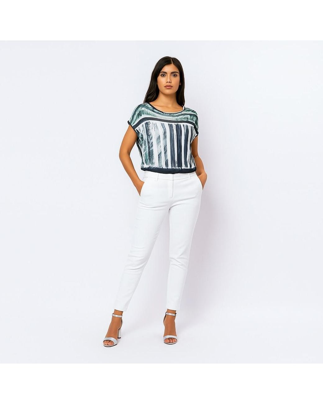 Conquista Blue Printed Egg-Shaped Jersey Top – Soft Viscose Blend