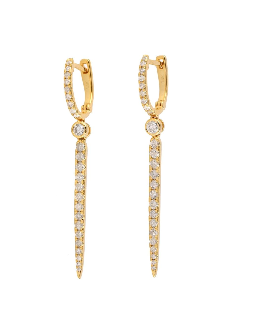 Artisan Metallic Diamond Bar Drop Hoop Earrings
