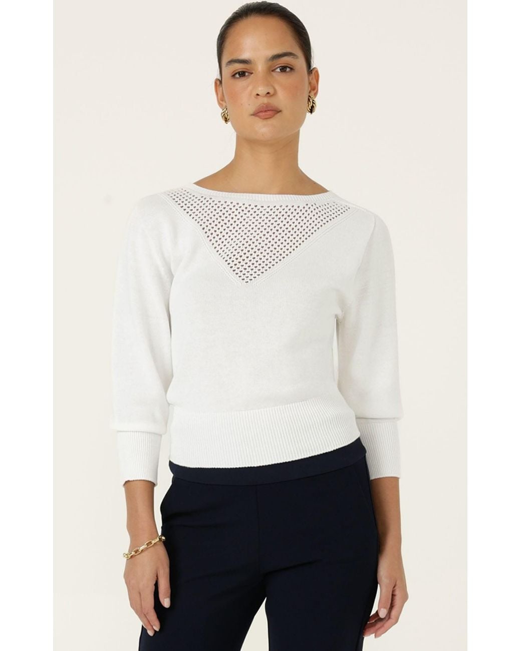 SACHA DRAKE White Chloe Three Quarter Sleeve Knit Top